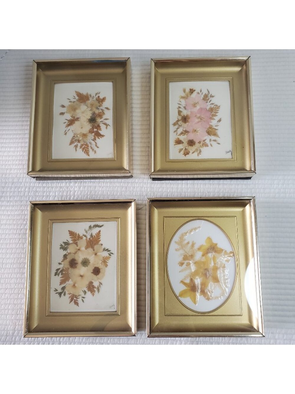4 Shrog Dried Pressed Flowers 6x4.5 Glass Metal Frame Vintage England Handmade